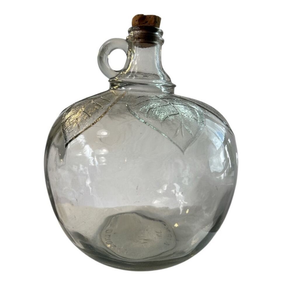 VTG Clear Glass Laird & Co Apple Cider Vinegar Jug Cork Stopper Leaves Cottage
